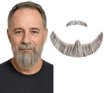 HC Honey Coco Light Gray Real Human Hair Stick-On Beard and Mustache with Adhesive Tape for Costumes