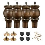 SHANJUE Wood Furniture Legs 6 inch Sofa Legs Set of 4 Round Brown Couch feet Sofa Replacement Parts for Cabinet Dresser Bed Sideboard Coffee Table