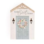 P. Graham Dunn Home Sweet Home Floral Whitewash House Shaped 5.5 x 8 Inch Pine Wood Block Tabletop Sign