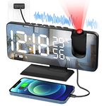 Projection Alarm Clock, PEYOU Mirror Digital Clock with 180° Rotatable Projector, Built-in FM Radio, 2 Alarms, Snooze, Clear LED Display, 4-Level Dimmer, Ceiling Projection Clocks for Bedrooms