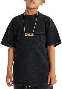 Yimoon Boys Girls Cotton T-Shirts Kids Oversized Acid Wash Tee Shirts Loose Fit Short Sleeve Summer Basic Tops(Black-9Y)