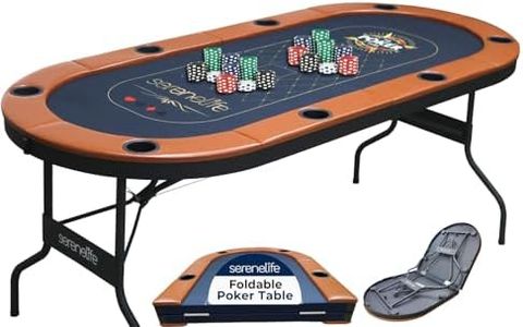 SereneLife 6ft Foldable Poker Game Table, 8 Player Casino Style Oval Card Table with Cushioned Rails, 8 Cup Holders, Metal Legs, Water-Resistant, Felt-Surface, Games Table 71.65"x32.28"x29.13" Inch