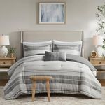 Madison Park King Comforter Set Stripes Comforter for King Size Bed, Linen-like Cotton Rich, All Season & Lightweight Queen Bed Set & Shams, Farmhouse, Rhodes, King/Cal King, Grey/Multi 3 Piece