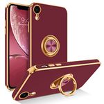 BENTOBEN Case for iPhone XR Case, Ring Holder Edge Plating Rotation Kickstand Soft Silicone TPU Bumper Women Girls Flexible Anti Slip Shockproof Protective Phone Case for iPhone XR 6.1", Wine Red