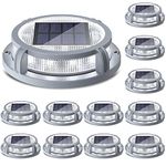 SIEDiNLAR Solar Deck Lights Outdoor 2 Modes 16 LEDs Dock Light Driveway Markers Solar Powered Waterproof for Ground Step Pathway Walkway Stair Garden Road Yard 12 Pack (Cool White/Warm White)