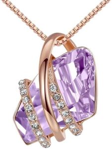 Leafael Mothers Day Gifts Wish Stone Pendant Necklace with Alexandrite Light Purple Birthstone Crystal for June, 18K Rose Gold Plated, 18" + 2" Chain