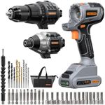 Teslong 20V MAX 2-in-1 Cordless Power Tool Combo Kit, Interchangeable Head System with 1/2 Inch Impact Drill, 1/4 Inch Impact Driver (TK-C02)