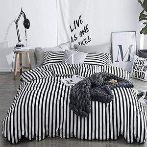 karever White and Black Stripes Comforter Set Cal King Women Bedding Set Soft Durable White Striated Bedding Set Black Stripes Cal King Quilts Hotel Quality Comforter Girls White Black Stripes Bed Set