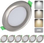 LED Recessed Ceiling Lights, 7W Ultra Slim LED Downlights, Warm White 3000K Neutral White 4000K Cool White 6500K, IP44 Dimmable Spotlights for Bathroom Kitchen Living Room,Silver 6 Pack
