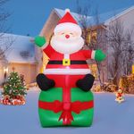 COMIN 7 FT Tall Christmas Santa Claus Inflatables Outdoor Decorations Blow Up Xmas Sitting on Gift Box with Built-in LEDs for Indoor Outdoor Yard Lawn Garden Decorations