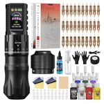 HAWINK Tattoo Machine Kit Normal/Stippling Mode 7 Adjustable Stroke 1800mAh Power with RCA Section 20pcs Cartridges 7 Colors Ink forTattoo Artists HW-TK1003EU-1
