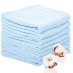 8 Pack Muslin Cloths for Baby, 12x12 Inch Muslin Squares Soft Burp Cloths 6 Layers Cotton Newborn Hand Washcloths Baby Wash Cloths Reusable Baby Towels(Blue)