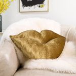 AELS 3D Large Lips Throw Pillows Smooth Soft Velvet Decorative Throw Pillows Love Pillows Cute Pillow 24 X 12 inches for Couch Sofa Bed Living Room Bedroom, Gold