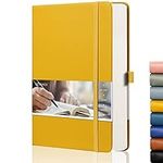 EMSHOI A5 Notebook Dotted Journal - 21.4 x 14.5 cm, 256 Pages, 120gsm Thick Paper, Pen Holder, Back Pocket, Hardback Faux Leather Notepad for Women Men Bullet Journaling - Yellow