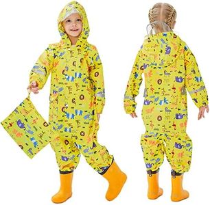 Kids Toddler Rain Suit for Boys Girls One Piece Hoodie Zipper Cute Cartoon Animal Waterproof Rain Jacket 2-5 Years M Size
