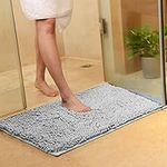 vctops Plush Chenille Bath Rugs Extra Soft and Absorbent Microfiber Shag Rug, Non-Slip Runner Carpet for Tub Bathroom Shower Mat Silver Grey 20" X 31"