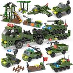 City Police Station Building Kit, Army Military Base Building Set, Heavy Transport Truck Toy with Armored Vehicles & Airplane, Storage Box with Baseplates Lid, Present Gift for Kids Boys Girls 6-12