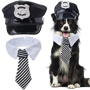 Yewong 2 Pieces Pet Police Costume Accessory Set Pet Dog Cat Police Hat with Pet Necktie Pet Police Dress Up Kit for Halloween Christmas Cosplay Role Play Party (Set-B)