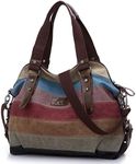 FreeMaster Women's Canvas Multi-Color Hobos Shoulder Bag Tote Handbag (Multi-Color-A)