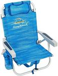 Deluxe Portable Backpack Beach Chair - Tommy Bahama Blue Folding Deck Chair, Sun Lounger with Card. Outdoor Chair for Beach, Camping, Picnics BBQ, Fishing or Birthday Parties