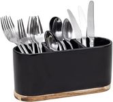 DAILY RITMO® Black Countertop Silverware Holder | Oval Cutlery Caddy | Minimalistic Fork Spoon Knife Utensil Organizer | Plastic Flatware Holder for Parties