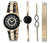 Anne Klein Women's Premium Crystal Accented Watch and Bracelet Set, Gold/Black