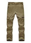 YSENTO Men's Winter Fleece Skiing Snow Pants Waterproof Windproof Softshell Insulated Hiking Cargo Pants Khaki Size 32