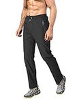 EKLENTSON Men's Hiking Trousers Lightweight Athletic Walking Training Pants Elastic Waist Workout Running Trousers with Zip Pockets,Black,32