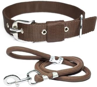 VIPCOLLECTION Nylon Vip Collection Dog Collar & Rope Leash Set Adjustable Comfortable For Training Walking And Running For All Breeds (0.75 Inch Small, Brown)