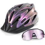Odoland Adult Bike Helmet with Cycling Sunglasses,Bicycle Helmet Mountain Road Bike Cycling Certified Lightweight Adjustable Helmet for Men Women,Starry Purple