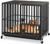 YITAHOME Heavy Duty Indestructible Dog Crate, 37 inch Escape Proof Dog Cage Kennel with Lockable Wheels, High Anxiety Dog Crate, Large Crate Indoor for Small Dog with Removable Tray