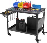 Portable Welding Table with Wheels,Welding Tables with 5/8”Holes,Slots & Tray,1200LBS Steel Welding Cart for Welding,Sawing,Rolling Welder Table for Shop, (Black, with Tool Tray)