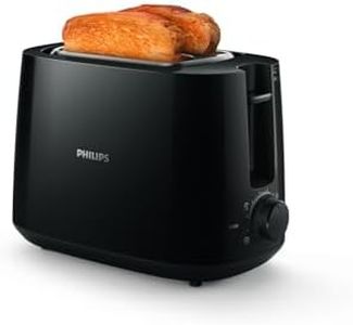 Philips Toaster - 2 Toast Slots, 8 Levels, Bun Attachment, Defrost Function, Lift Function, Automatic Shut-Off, Black (HD2581/90)