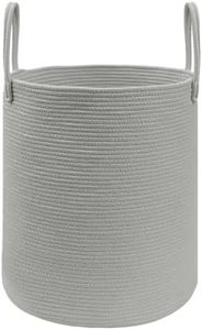 JMvicyroam Large Woven Laundry Basket Hamper,100L Cotton Rope Storage Bin for Blankets,Toys and Clothes,Decorative Tall Nursery Hamper for Living Room,Baby Nursery,Bathroom and Bedroom,Grey