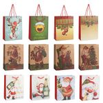 THE TWIDDLERS - 12 Gift Bags for Christmas with Sturdy Handles in Assorted Festive Xmas Designs, Gift Bag Festive Xmas Bag, Santa Goody Bag - 24 cm x 18 cm