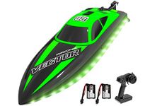 VOLANTEXRC Remote Control Boat with LED Light, 2.4GHz Self Righting RC Boat for Pools & Lakes, 20+ MPH Racing Boats Pool Toys for Adults with 2 Batteries (79506 Green)