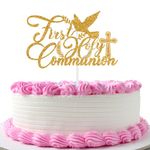 First Holy Communion Cake Topper, Shining Baptism Cake Topper First Communion God Bless Cake Decoration for Wedding Christening Baby Shower 1st Birthday Party Decorations(Gold)