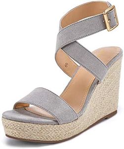 Coutgo Womens Cross Strap Wedge Sandals Espadrille Platform Slingback Ankle Strap Open Toe Summer Casual Sandal