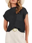 JJAI Women Mock Neck Sweater Vest Sleeveless Knit Sweaters Cropped Ribbed Pullover Tops with Pocket Black