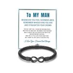 Coolvy To My Man Straighten Your Crown Bracelet for Husband Boyfriend Mens Braided Leather Bracelets Valentine Birthday Christmas Gifts for Him, Small, Leather, engraved