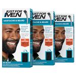 Just For Men Mustache & Beard, Beard Dye for Men with Brush Included for Easy Application, With Biotin Aloe and Coconut Oil for Healthy Facial Hair - Jet Black, M-60, Pack of 3