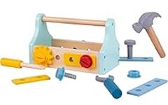 TOOKYLAND Wooden Toy Tool Box - 18pcs - Pretend Play Construction Toolbox Set for Kids and Toddlers 3 Year Old +