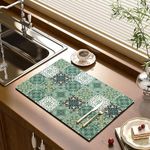 HomeCloud Dish Drying Mat for Kitchen Counter Hide Stain Super Absorbent, Non-Slip, Heat-Resistant, Great for Dishes,Rack Pad, Kitchen Counter, Coffee Maker, Coffee Item (Green_Multi, 40x50cm)