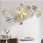 JXQXYN Clocks for Living Room, Large Wall Clock, 3D Silent Wall Clock, Retro Metal Ginkgo Leaf Design, for Bedroom Kitchen Decorative Wall Clocks（35''x20'' ）