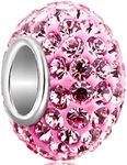 CharmSStory 925 Sterling Silver Pink Simulated Birthstone Charms Synthetic Crystal Bead For Bracelets