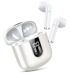 Wireless Earbuds, 2024 Bluetooth 5.3 Headphones, Stereo Earphones with ENC Mic, Wireless Headphones in ear earbuds with Dual LED Display, 30H Playtime, Gym Headphones IP7 Waterproof, Ceramic White