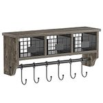 Rolanstar Wall Mounted Shelf with Hooks, Entryway Organizer Shelf with Storage Cabinets, Wall Mount Coat Rack with 6 Hooks, 24” Hanging Coffee Bar Shelf for Living Room Bathroom Kitchen (Grey)