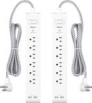 2 Pack Power Bar - Extension Cord with 6 Outlets 2 USB Ports, Surge Protector Heavy-Duty Braided Extension Cords 15A Circuit Breaker Wall Mount for Home Office ETL Listed (5FT, White)