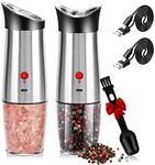 Jornarshar Electric Salt and Pepper Grinder Set, Rechargeable Gravity Salt and Pepper Grinder with Adjustable Coarseness, Large Capacity, Stainless Steel, White LED Light, Pepper Spice Mill Sets