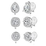 Silver Clip On Earrings for Men 3 Pairs Diamond Clip On Earrings Oval Round Square Cubic Zirconia Clip On Earrings Non Pierced for Women